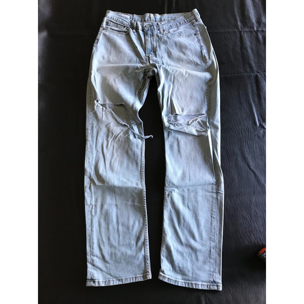 Levis 514 Straight Fit Jeans Mens 34x34 Blue Medium Wash Denim Pants Distressed